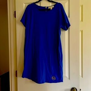 Michael Kors large blue t shirt dress with zipper and studded gold logo